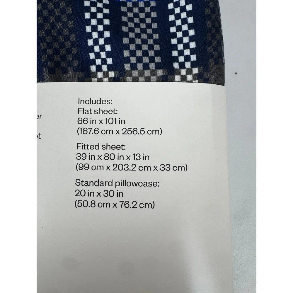 Room Essentials Twin XL‎ Sheet Set Navy Blue Gray Plaid Microfiber 3 Piece NEW